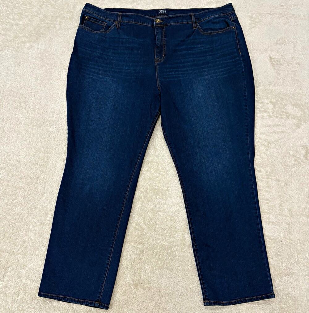 Chaps Womens Jeans 24W Straight Leg Dark Wash Blue Denim Mid Rise Stretch